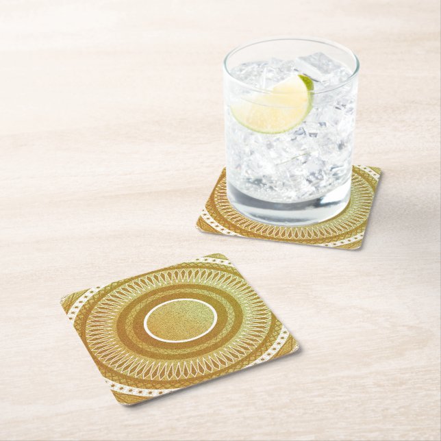Gold and Glitter Mandala Paper Coaster (Insitu)