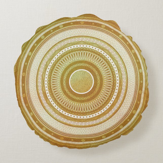 Gold and Glitter Mandala Round Cushion (Back)