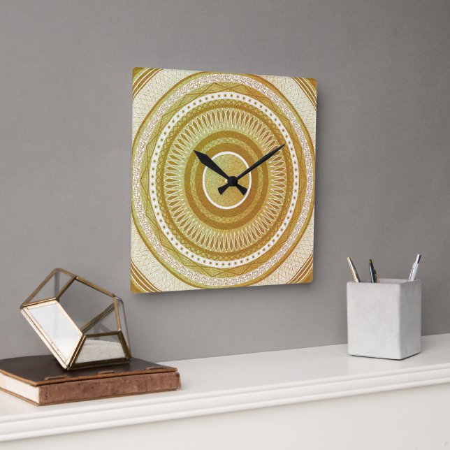 Gold and Glitter Mandala Square Wall Clock (Office)