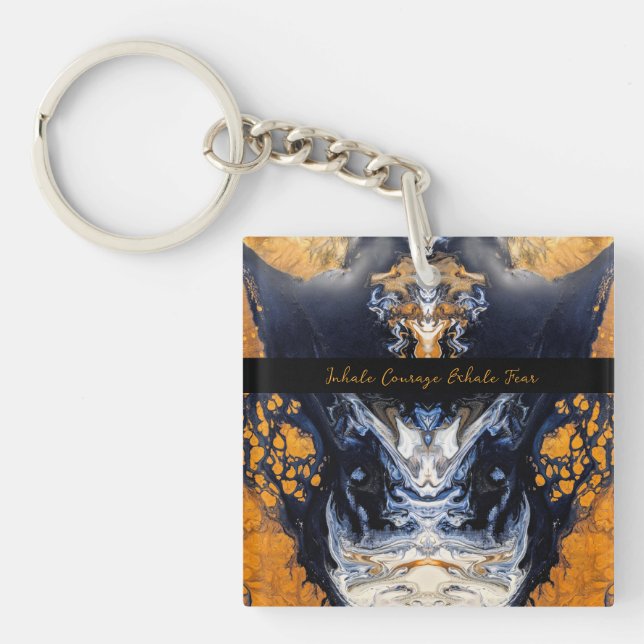 Gold and Glitter marble texture Sculpted Serenity Key Ring (Front)