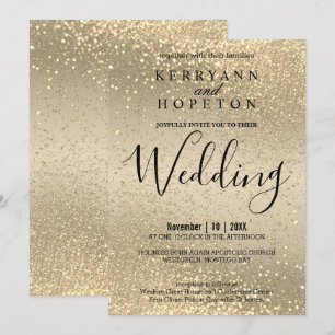 Gold and Gold Glitter Invitation