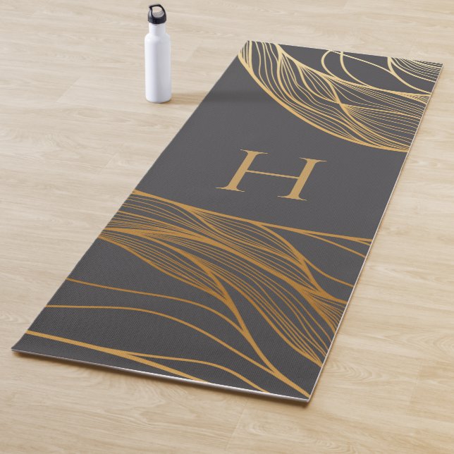 Gold and Gray Modern Pattern Monogram Yoga Mat (In Situ)