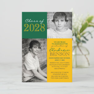 Gold and Green 2 Photo Graduation Announcement