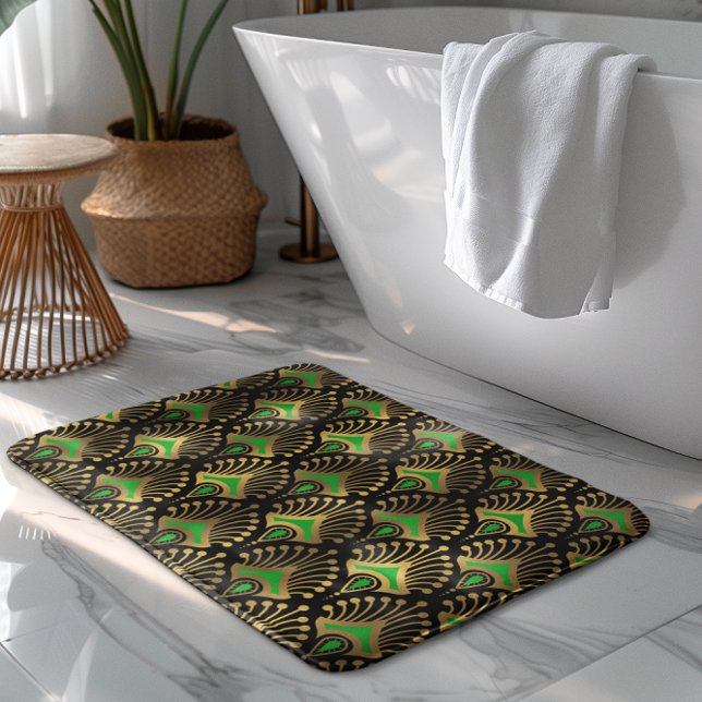 Gold and Green Art Deco Pattern Bath Mat (Creator Uploaded)