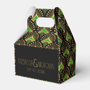 Gold and green Art Deco pattern on black Favour Box