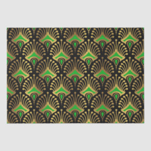 Gold and green Art Deco pattern on black Tissue Paper