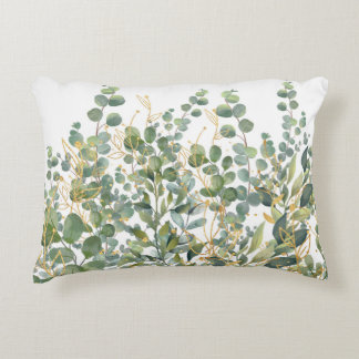 Gold And Green Botanical Eucalyptus Leaves Decorative Cushion