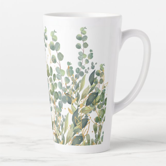 Gold And Green Botanical Eucalyptus Leaves Latte Mug (Right)
