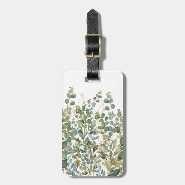 Gold And Green Botanical Eucalyptus Leaves Luggage Tag (Front Vertical)