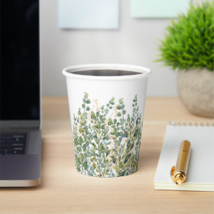 Gold And Green Botanical Eucalyptus Leaves Paper Cups