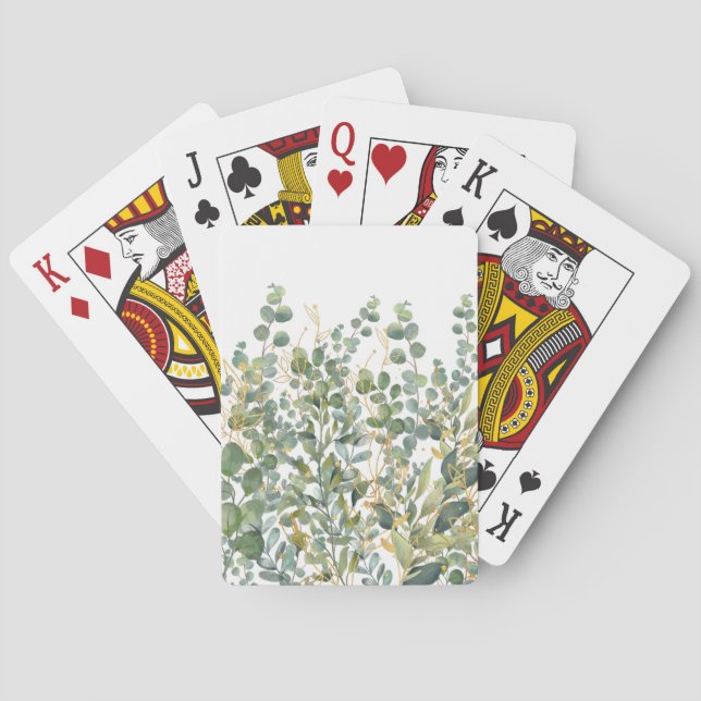 Gold And Green Botanical Eucalyptus Leaves Playing Cards (Back)