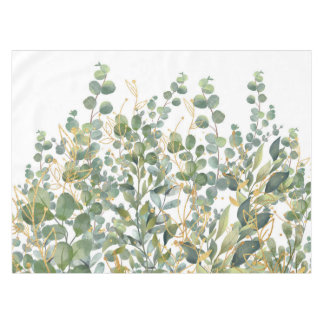 Gold And Green Botanical Eucalyptus Leaves Tablecloth
