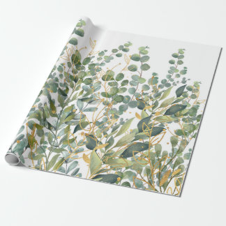 Gold And Green Botanical Eucalyptus Leaves Wrapping Paper