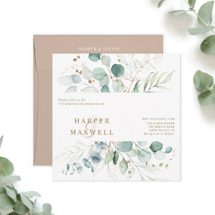 Gold and Green Botanical Wedding Square Invitation