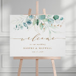 Gold and Green Botanical Wedding Welcome Sign<br><div class="desc">This wedding welcome sign features painted watercolor eucalyptus,  botanical green and gold glitter leaves with gold script.</div>