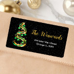 Gold and Green Christmas Ornament Label<br><div class="desc">This elegant and chic address label features a gold and green ribbon Christmas tree with baubles. The text combines handwritten script and modern sans serif fonts for a classy and sophisticated look. The falling snow, snowflakes and sparkles give a festive and magical touch. This is perfect for Christmas and the...</div>