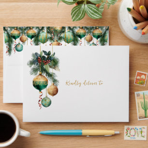 Gold and Green Christmas Tree Ornaments Envelope