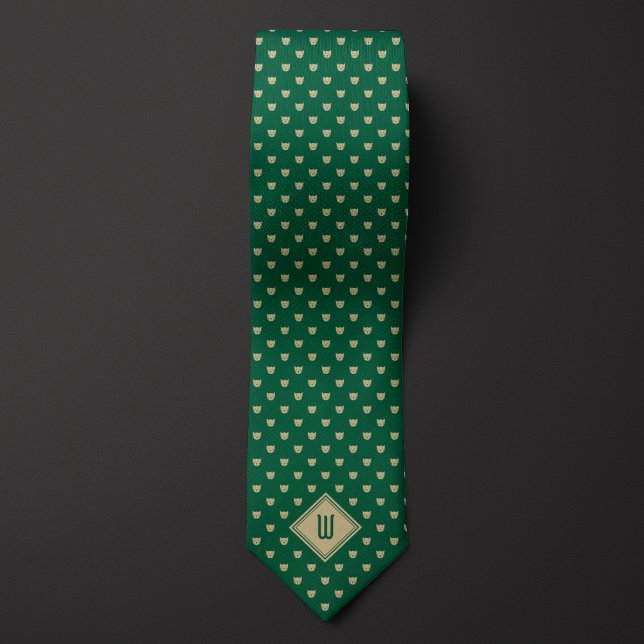 Gold and Green Classy Cat Monogram Tie (Creator Uploaded)