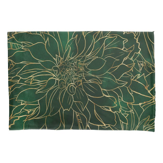 Gold and Green Dahlia Flower Pillowcase (Front)