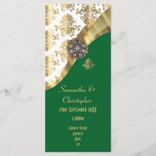 Gold and green damask church wedding program programme