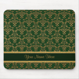 Gold and Green Damask Mouse Pad