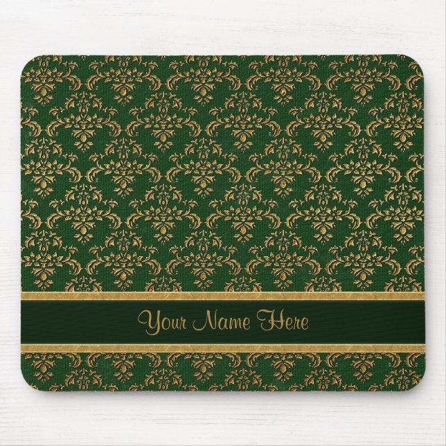 Gold and Green Damask Mouse Pad (Front)