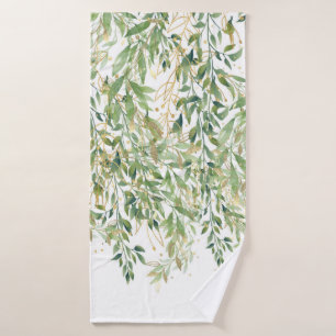 Gold And Green Decorative Plant Leaves Bath Towel