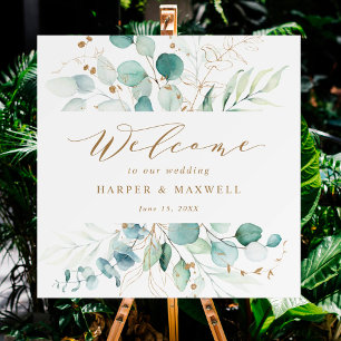 Gold and Green Elegant Botanical Wedding Welcome Poster
