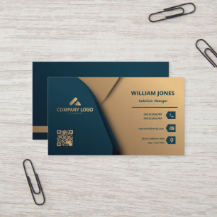 Gold And Green Elegant Business Card, QR Code  Card