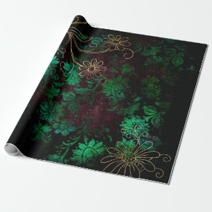 Gold and Green Floral Wrapping Paper