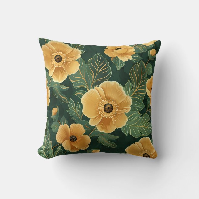 Gold and Green Flower Pattern Cushion (Front)