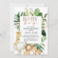 Gold And Green Foliage Boys Safari Baby Shower