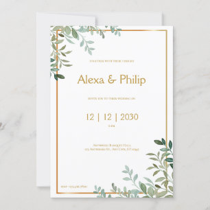 Gold and Green Foliage Wedding  Invitation
