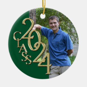Gold and Green Graduation Class of 2024 Photo Ceramic Tree Decoration