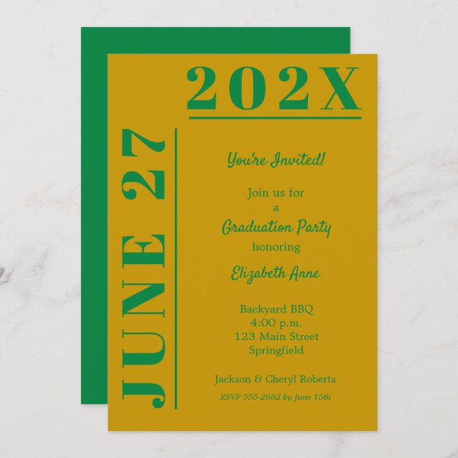 Gold and Green Graduation Party Invitation (Front/Back)
