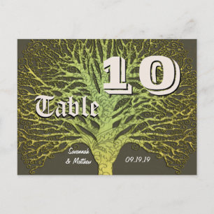 Gold and Green Grey Damask Tree Table Number Postcard