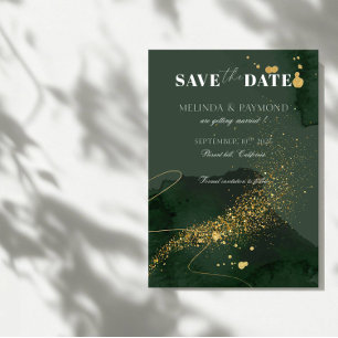 Gold and Green Luxury Save the Date Wedding Card
