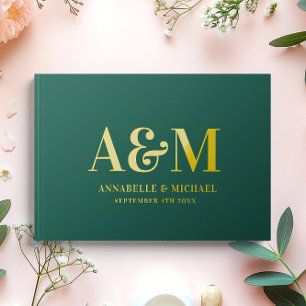 GOLD AND GREEN MONOGRAM MINIMALIST WEDDING GUEST BOOK