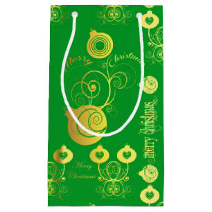 Gold and Green Ornaments Gift Bag - Small, Glossy