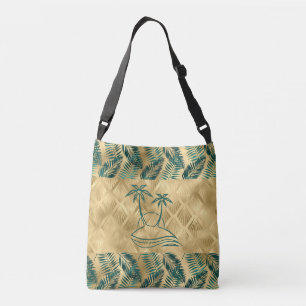 Gold and Green Palm Tree Crossbody Bag