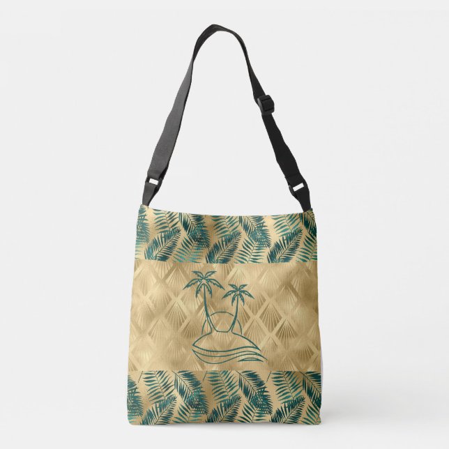 Gold and Green Palm Tree Crossbody Bag (Back)