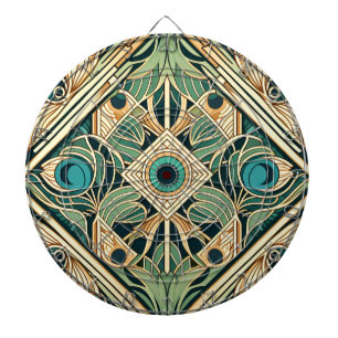Gold and green peacock abstract feathers texture dartboard