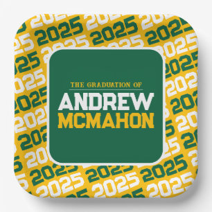 Gold and Green Personalised Graduation Paper Plate