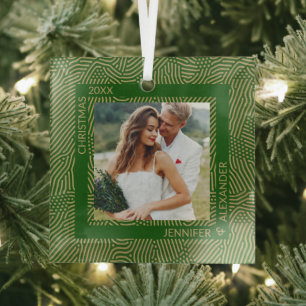 Gold and Green Photo Glass Tree Decoration