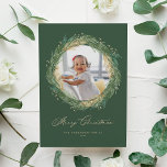 Gold and Green Pine Needles Wreath Christmas Photo Holiday Card<br><div class="desc">Merry Christmas! Customisable Christmas flat card for your loved ones. It features watercolor illustrations of green pine needles and faux gold foil pine needles with a festive green background. Personalise by adding a photo, names, year and message. This faux gold foil Christmas card is part of a collection. Matching items...</div>