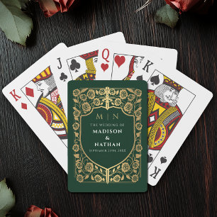 Gold and Green Royal Sword Shield Wedding Favour Playing Cards