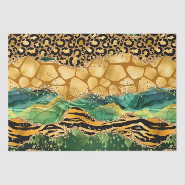 Gold and Green Safari Animal Print Agate Tissue Paper (Front)
