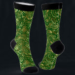Gold and green vintage floral paisley pattern socks<br><div class="desc">The shiny gold vintage floral ethnic paisley pattern over a dark-green but changeable background.</div>