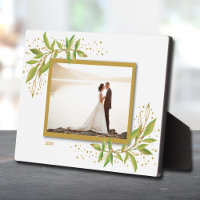 Gold and Green Watercolor Foliage Photo Easel