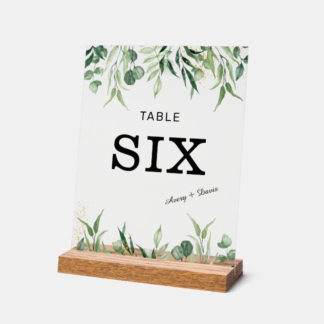 Gold and Greenery Wedding for Table Number Card  Acrylic Sign (Angle)